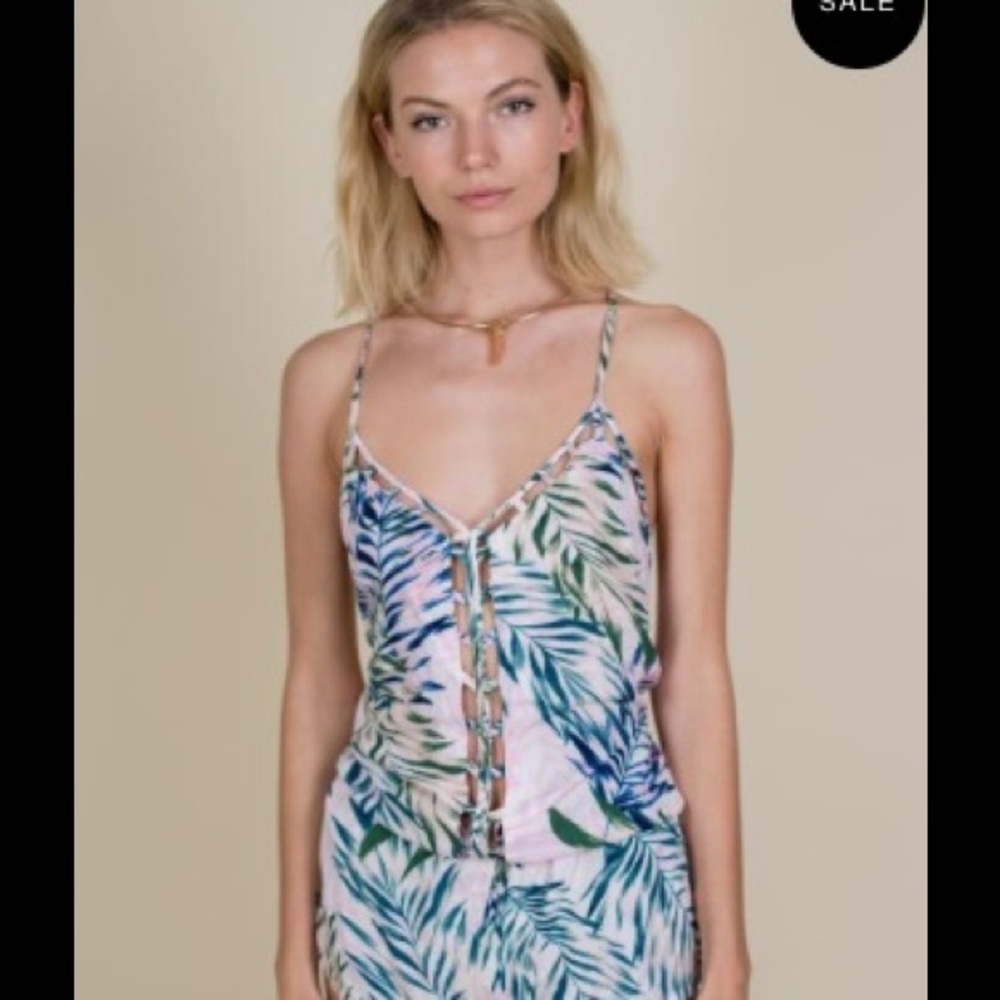 Leaf printed baby pink romper